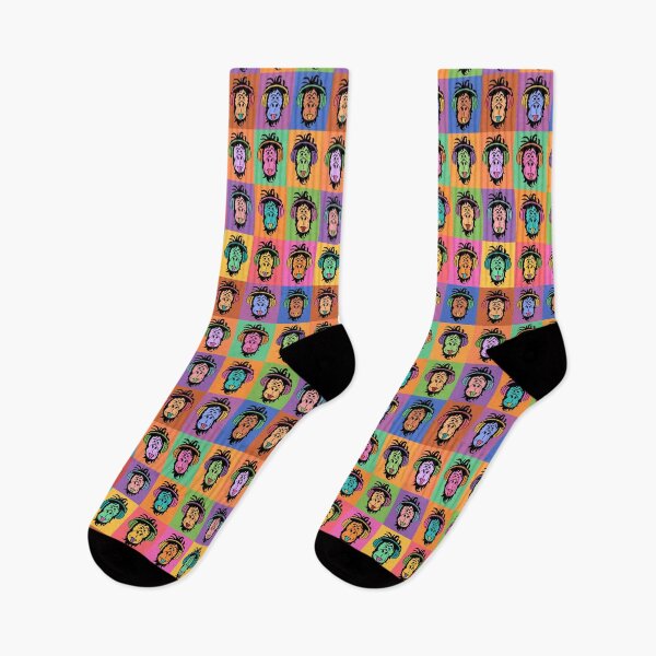 Item preview, pop art style fun grumpy sassy cheeky monkey colorful rainbow portraits in headphones pattern designed and sold by artgeige.