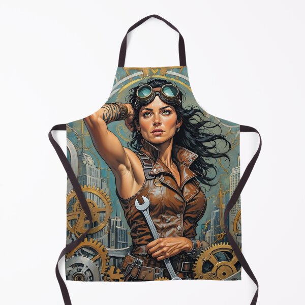 Item preview, Steampunk Girl with wrench wearing a leather vest on a detailed industrial background designed and sold by Vintage Designs +.