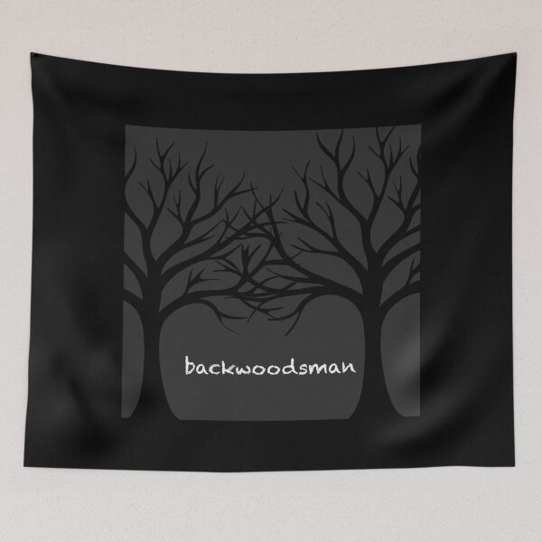 Item preview, Dark forest silhouette with “backwoodsman” text. designed and sold by majownik.