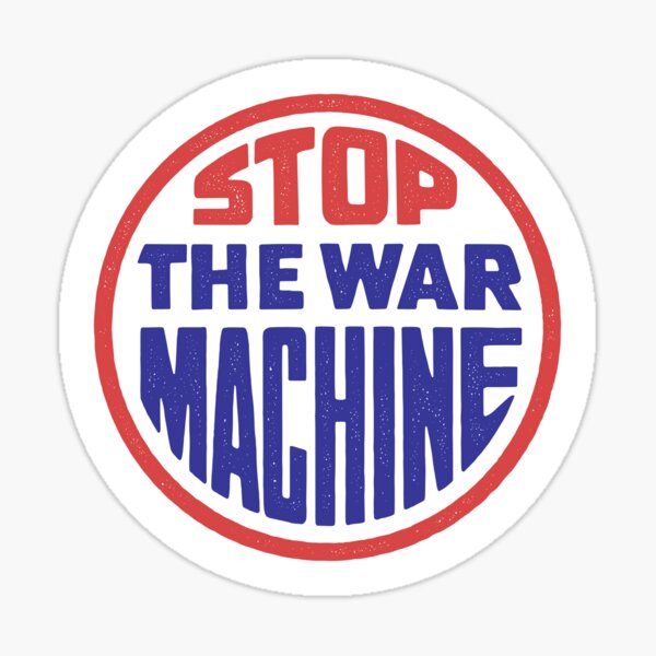 Vista previa del artículo con la obra «Detener la máquina de guerra», diseñado y vendido por Eat the Rich.