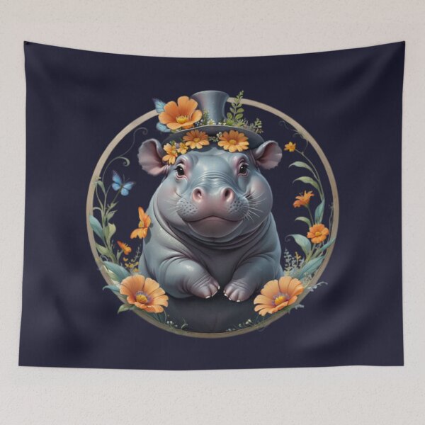 Item preview, Flowers with Hippo Artwork designed and sold by Planetporridge.