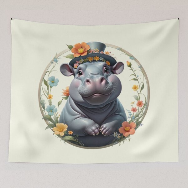 Item preview, Flowers and Hippo Art designed and sold by Planetporridge.