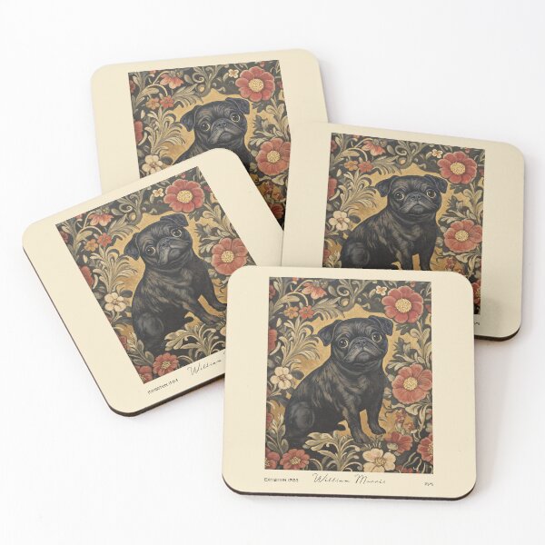 Item preview, William Morris Black Pug Floral designed and sold by MidCenturyStore.