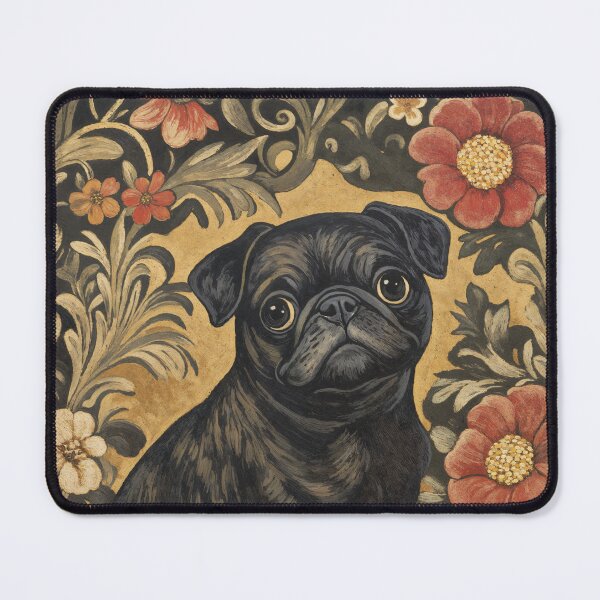 Item preview, William Morris Black Pug Floral designed and sold by MidCenturyStore.