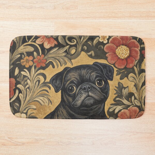 Item preview, William Morris Black Pug Floral designed and sold by MidCenturyStore.