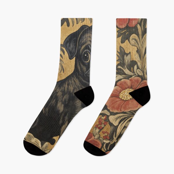 Item preview, William Morris Black Pug Floral designed and sold by MidCenturyStore.