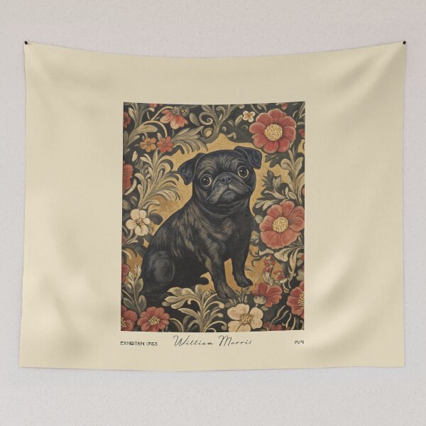 Item preview, William Morris Black Pug Floral designed and sold by MidCenturyStore.