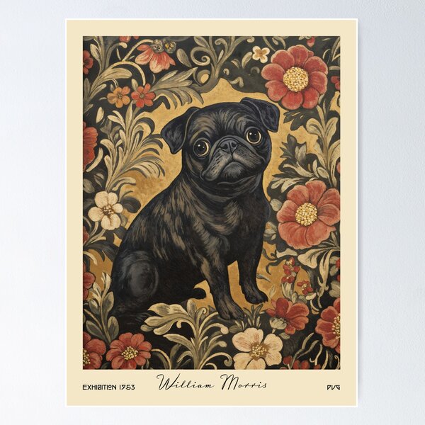 Item preview, William Morris Black Pug Floral designed and sold by MidCenturyStore.