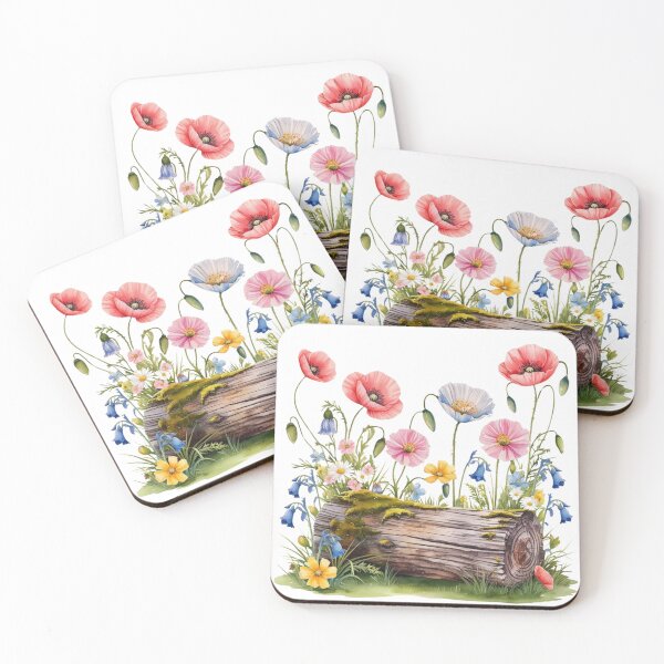 Item preview, "Wildflower Log Watercolor Clipart – Rustic Floral Graphics" designed and sold by STmez Design.