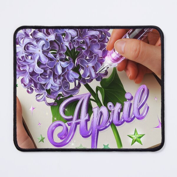 Item preview, April journal page with a delicate purple lilacs flower while a hand drawing it with a glowing pen designed and sold by EmeraldeaArt.