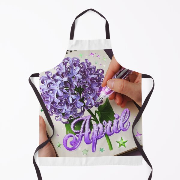 Item preview, April journal page with a delicate purple lilacs flower while a hand drawing it with a glowing pen designed and sold by EmeraldeaArt.