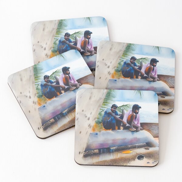 Item preview, Fishing boat resting on the sandy shore with people relaxing designed and sold by subhashlimaye.