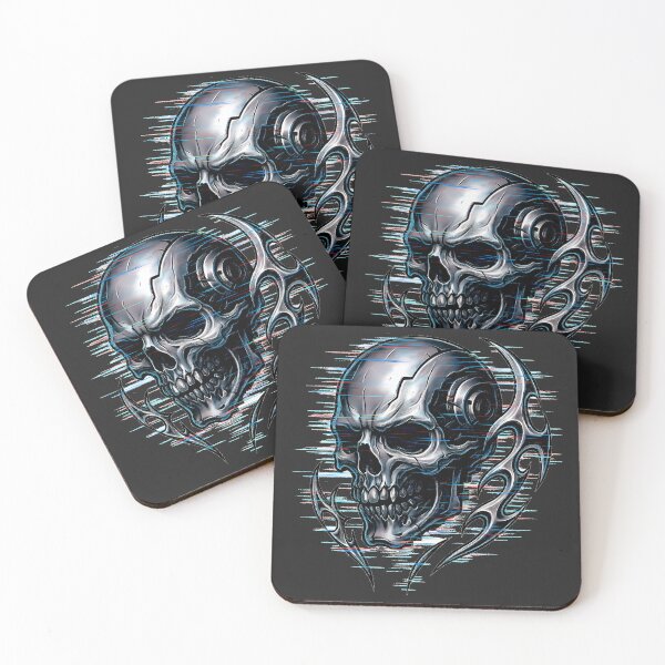 Item preview, Cybernetic Skull Glitch – Y2K Chrome Techwear Design designed and sold by Pickmash.
