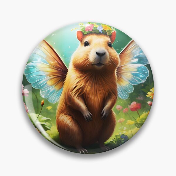 Item preview, Cute Floral head decorated capybara with wings - capy fae, capbyra fairy on a floral meadow designed and sold by EmeraldeaArt.