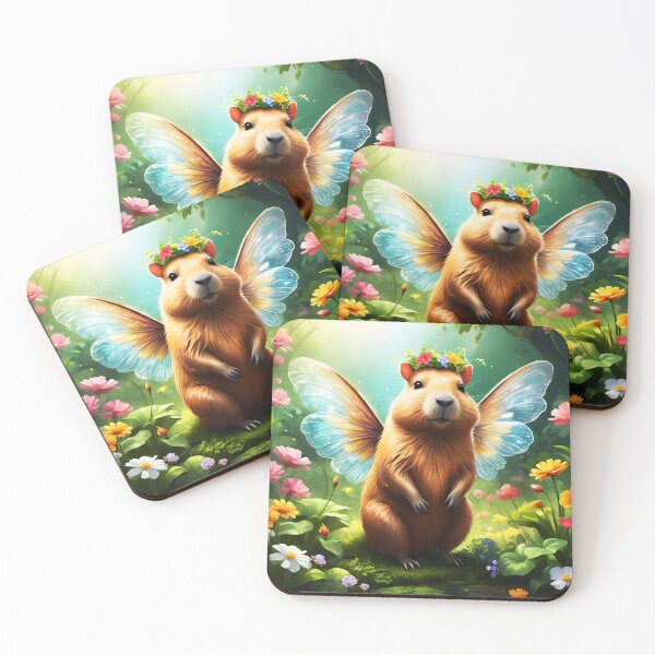 Item preview, Cute Floral head decorated capybara with wings - capy fae, capbyra fairy on a floral meadow designed and sold by EmeraldeaArt.