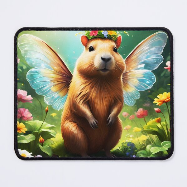Item preview, Cute Floral head decorated capybara with wings - capy fae, capbyra fairy on a floral meadow designed and sold by EmeraldeaArt.