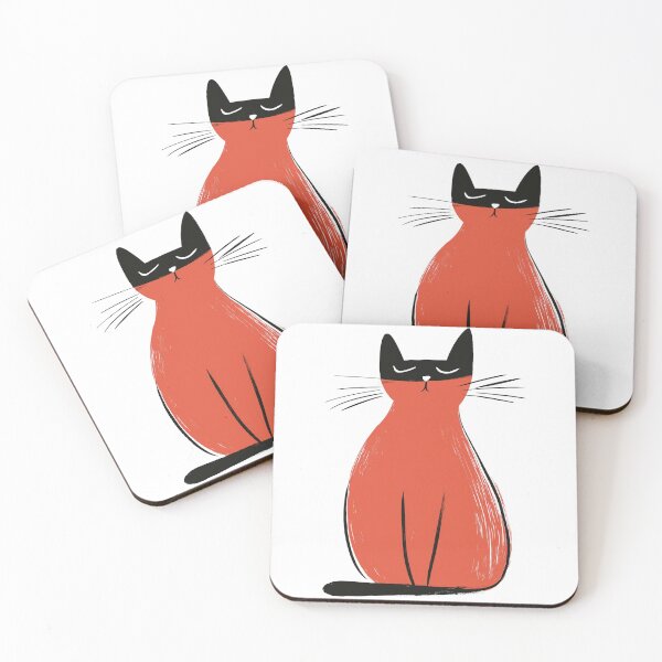 Item preview, Midcentury Minimalistic Red and Black Cat designed and sold by RoseoftheWild.