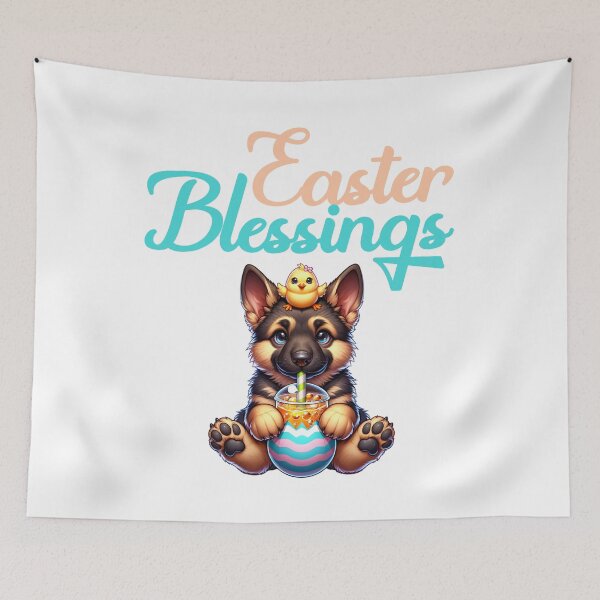 Item preview, Easter Blessings cute German shepherd puppy with Easter chick designed and sold by BritishDelights.