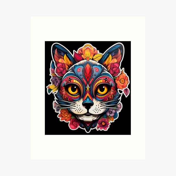 Aperçu de l'œuvre Chat mexicain N3 Design coloré Art populaire amusant Motif ethnique créée et vendue par Erzulika.