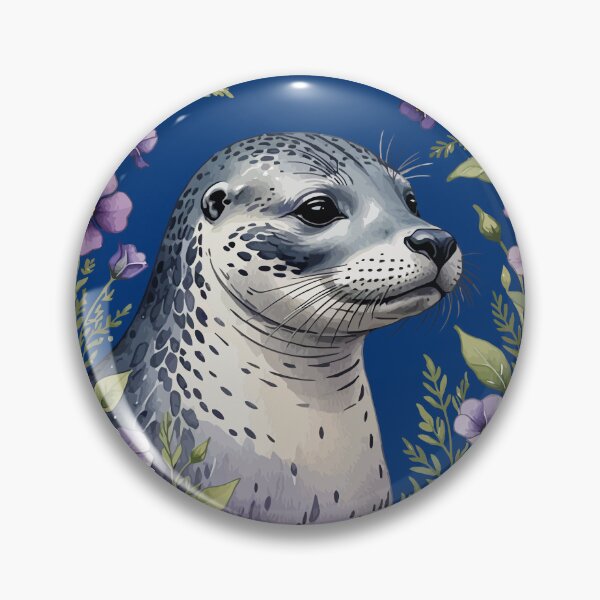 Item preview, Coastal Mammal Harbor Seal Surrounded By Viola Flowers designed and sold by taiche.