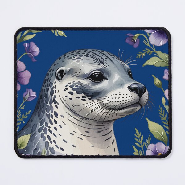 Item preview, Coastal Mammal Harbor Seal Surrounded By Viola Flowers designed and sold by taiche.