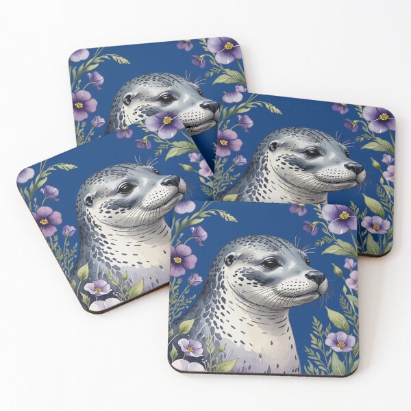 Item preview, Coastal Mammal Harbor Seal Surrounded By Viola Flowers designed and sold by taiche.