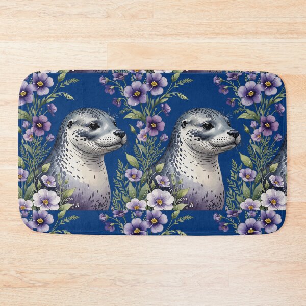 Item preview, Coastal Mammal Harbor Seal Surrounded By Viola Flowers designed and sold by taiche.