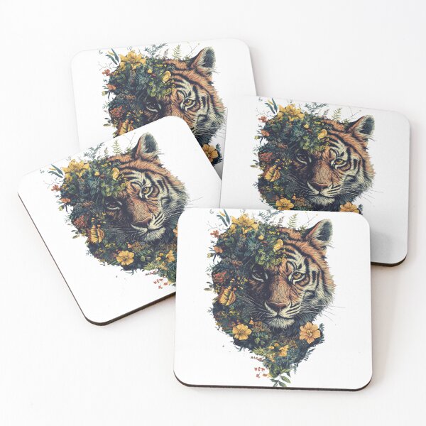 Item preview, Tiger Face and Flowers  designed and sold by NicolasGlowArt.