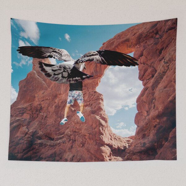 Item preview, Surreal Art Print 'Carried Away' - Person Carried Off by Hawk in Desert Landscape designed and sold by GollyWillikers.