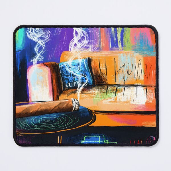 Item preview, Whiskey and Cigar Indulgence - Curling Smoke and Cozy Lounge Atmosphere in Vibrant Hues designed and sold by OlfactoART Studio.