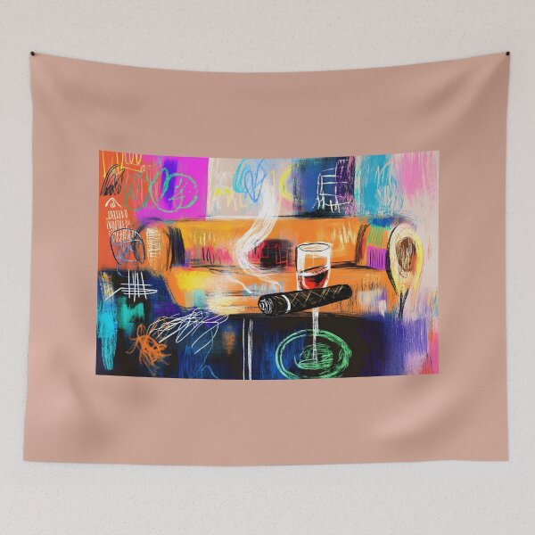 Item preview, Red Wine and Cigar Bliss - Dynamic Abstract Composition with Swirling Smoke and Vivid Hues designed and sold by OlfactoART Studio.
