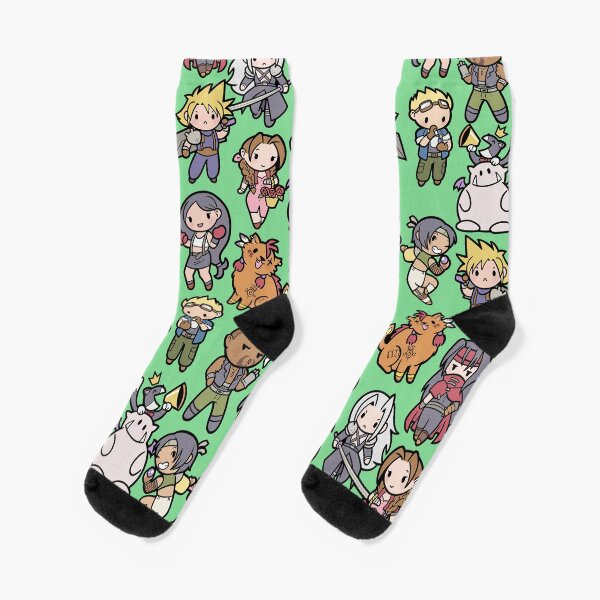 Item preview, FF7 All Cast Socks - Green Background designed and sold by The Phoenix Cave.