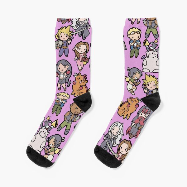 Item preview, FF7 All Cast Socks - Pink Background designed and sold by The Phoenix Cave.