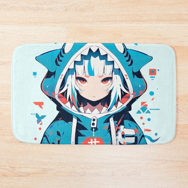 Item preview, anime girl character wearing a blue shark hoodie designed and sold by Hirako Nakatsu.
