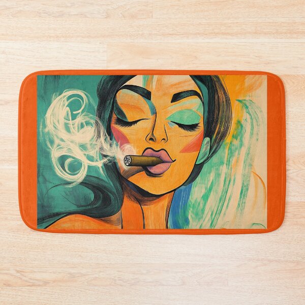 Item preview, Colorful Smoke and Bold Confidence - A Striking Woman Enjoying a Cigar in Vibrant Hues designed and sold by OlfactoART Studio.