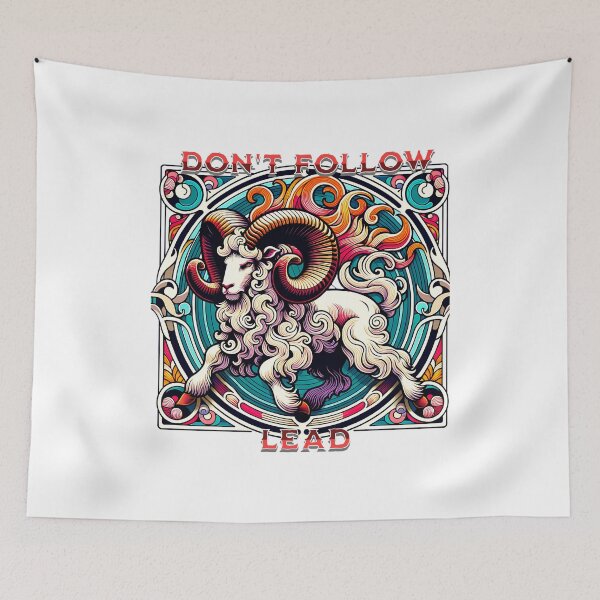 Item preview, Don’t Follow, Lead – Bold Aries Zodiac Ram Art Nouveau Style designed and sold by NSB-Design.