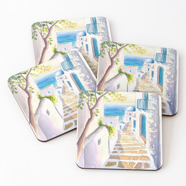 Item preview, Santorini Steps Through White Homes to Blue Sea designed and sold by artshop77.