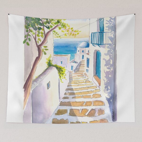 Item preview, Santorini Steps Through White Homes to Blue Sea designed and sold by artshop77.