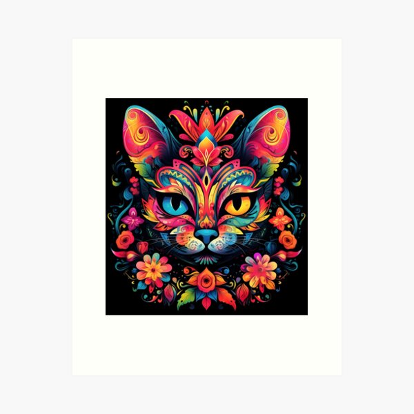 Aperçu de l'œuvre Chat mexicain N4 Design coloré Motif ethnique amusant Art populaire créée et vendue par Erzulika.