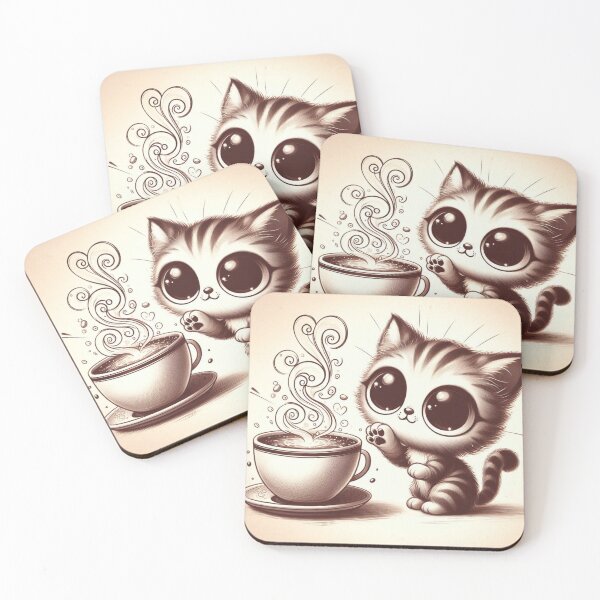 Item preview, Cute kitten drinking coffee designed and sold by Maruksweets.