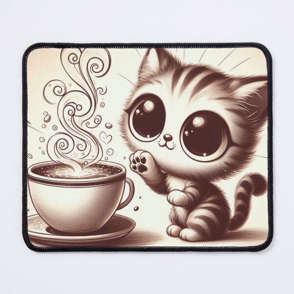 Item preview, Cute kitten drinking coffee designed and sold by Maruksweets.