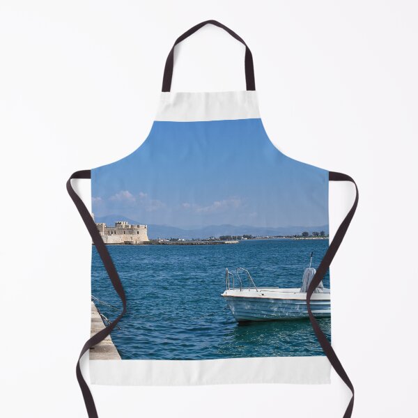 Item preview, Small boat and Bourtzi fortress in Nafplio, Peloponnese, Greece,seascape designed and sold by goceris.
