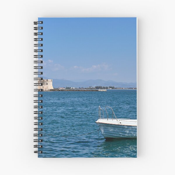 Item preview, Small boat and Bourtzi fortress in Nafplio, Peloponnese, Greece,seascape designed and sold by goceris.