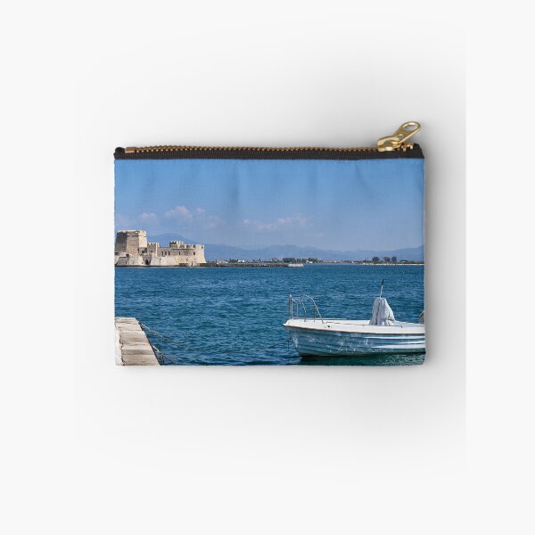 Item preview, Small boat and Bourtzi fortress in Nafplio, Peloponnese, Greece,seascape designed and sold by goceris.