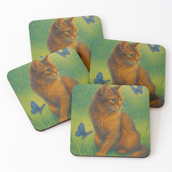 Item preview, Dappled Pursuit – Somali Cat in Pointillist Style designed and sold by LesChatsArt.