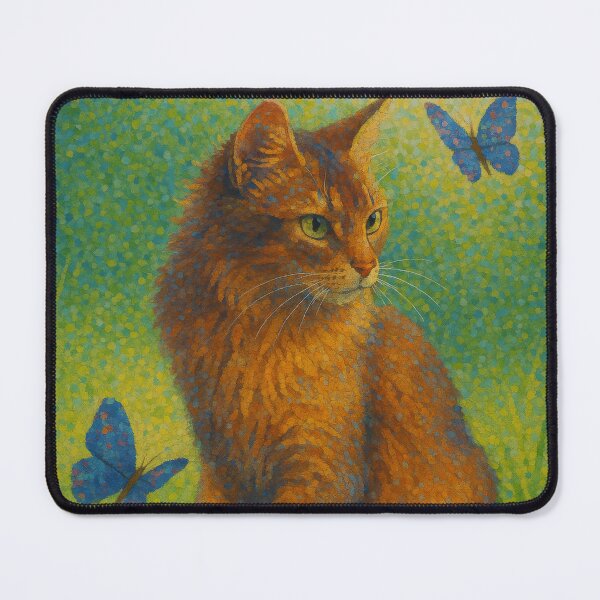 Item preview, Dappled Pursuit – Somali Cat in Pointillist Style designed and sold by LesChatsArt.