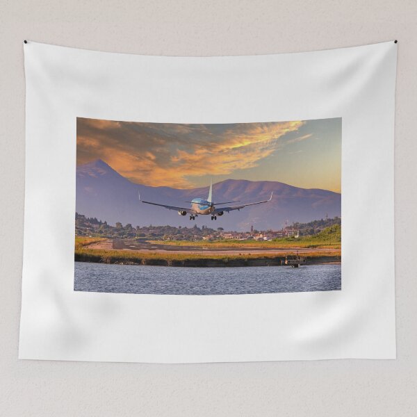 Item preview, Passenger airplane landing at Kerkyra Airport, Corfu International Airport. Corfu island, Greece designed and sold by goceris.