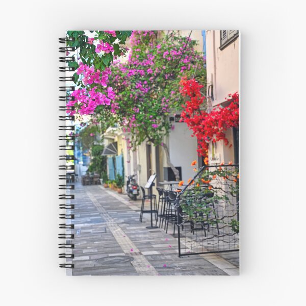 Item preview, Old houses in the narrow streets of Nafplion town with Bougainvillea flowers,summer season designed and sold by goceris.