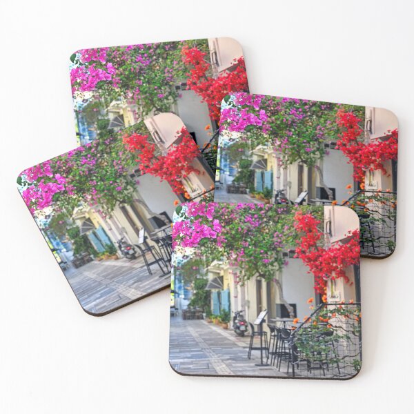 Item preview, Old houses in the narrow streets of Nafplion town with Bougainvillea flowers,summer season designed and sold by goceris.