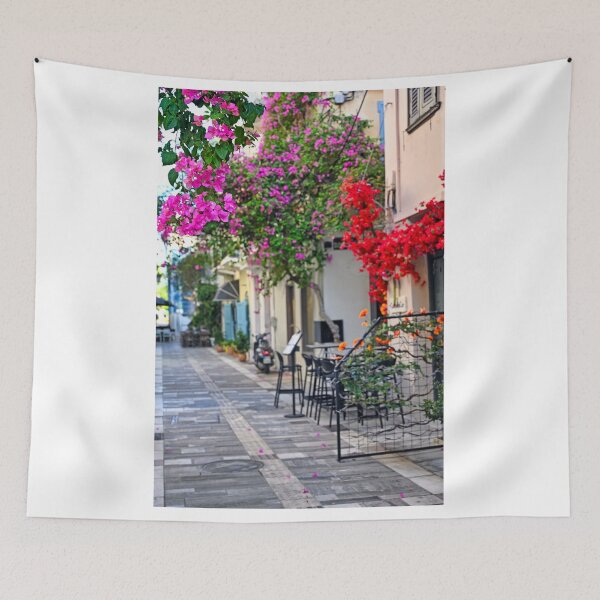 Item preview, Old houses in the narrow streets of Nafplion town with Bougainvillea flowers,summer season designed and sold by goceris.